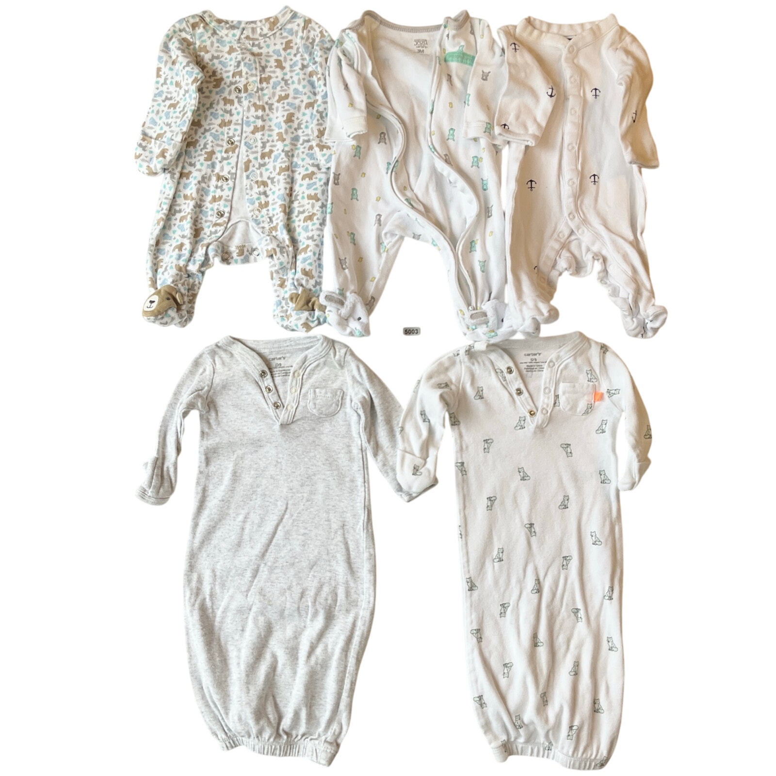Set Of 5 Carter’s Baby Boy Girl Footie Size Newborn Zipper Sleep Sack